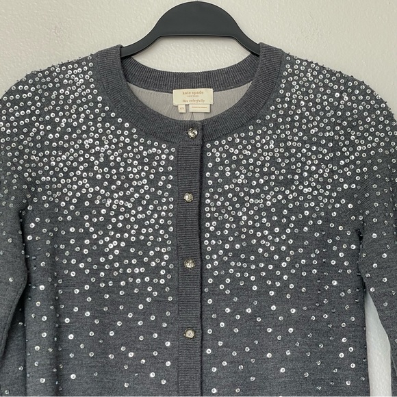 Kate Spade Midnight Gray Sparkle Embellished Cropped Cardigan Sweater Size XS - Picture 3 of 9